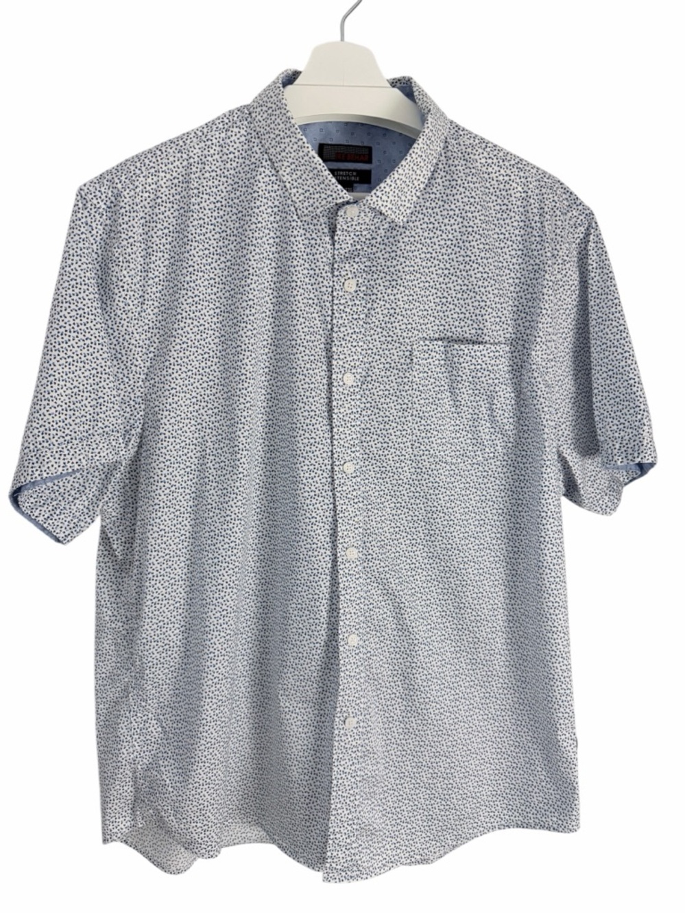 IKE BEHAR Blue Micro Print Short Sleeve Button-Up Shirt casual stretch mens xxl